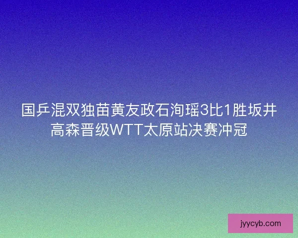 国乒混双独苗黄友政石洵瑶3比1胜坂井高森晋级WTT太原站决赛冲冠
